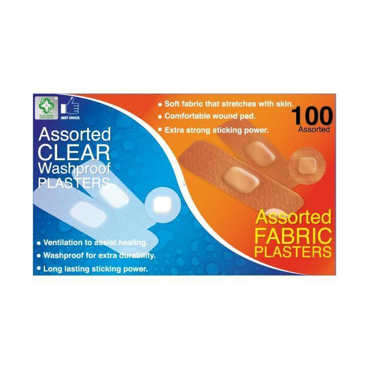 A&E Assorted Washproof/Fabric Plasters 100pk