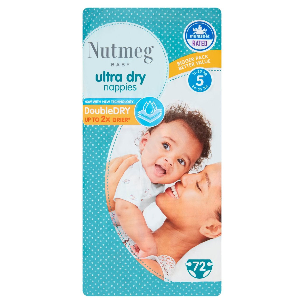 Nutmeg Ultra Dry Size 5 Nappies 72pk