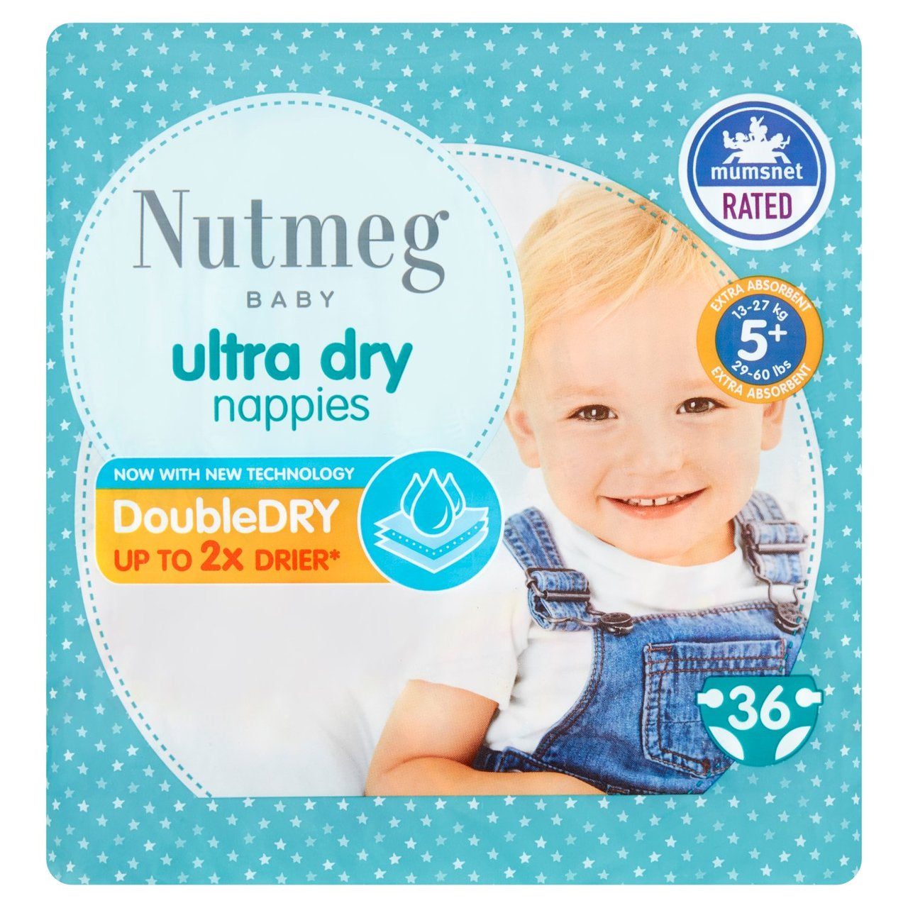Nutmeg Ultra Dry Size 5+ Nappies 36pk