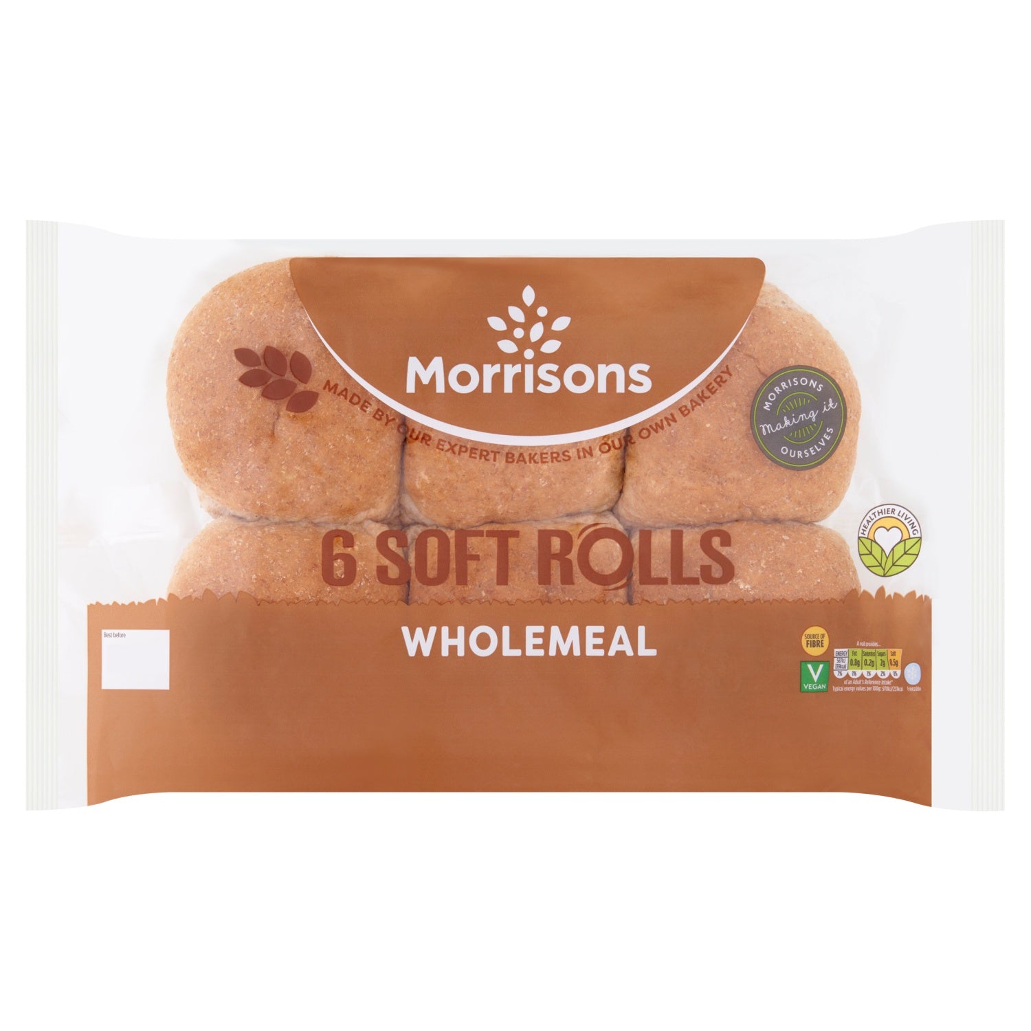 Morrisons Soft Wholemeal Rolls 6pk