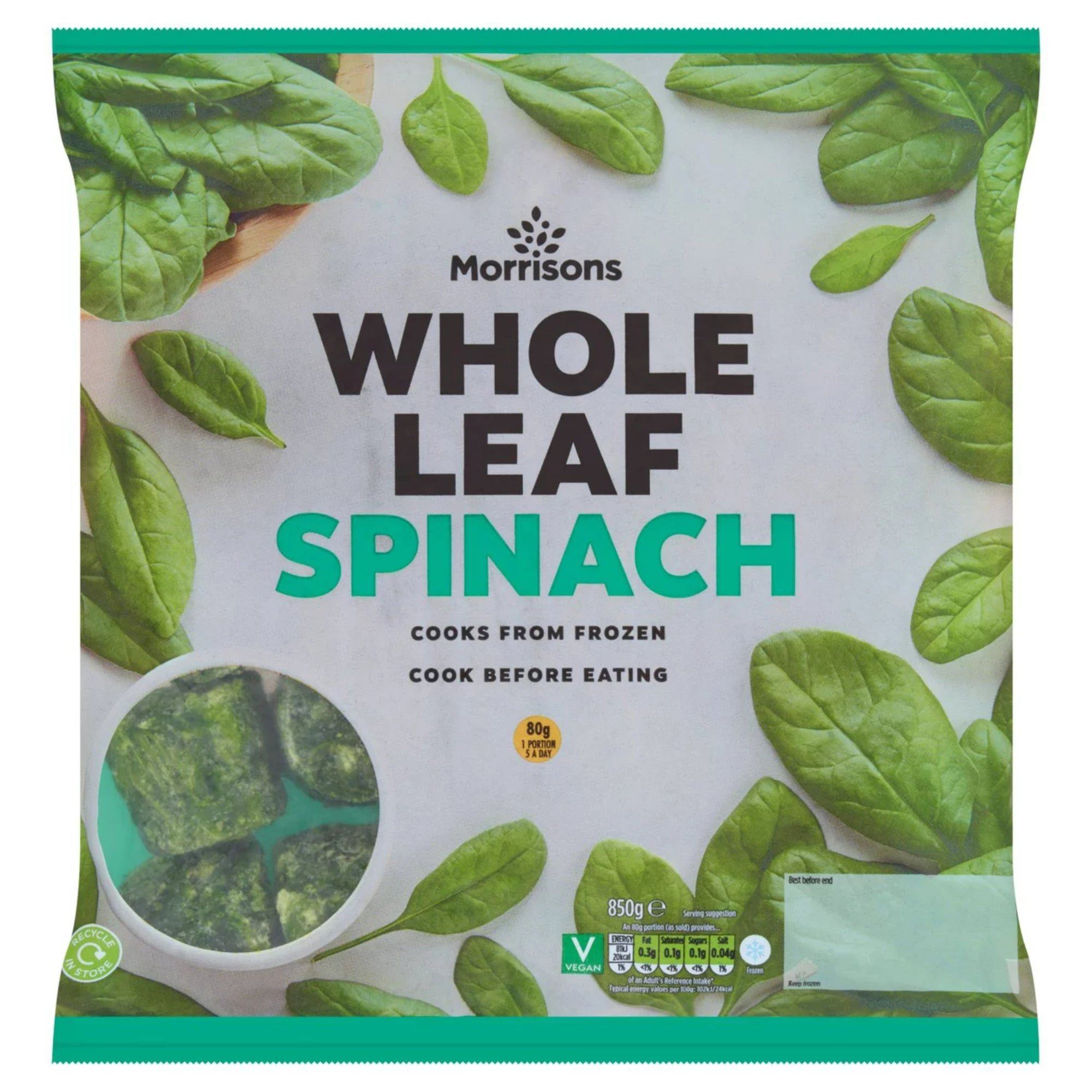 Morrisons Whole Leaf Spinach 850g