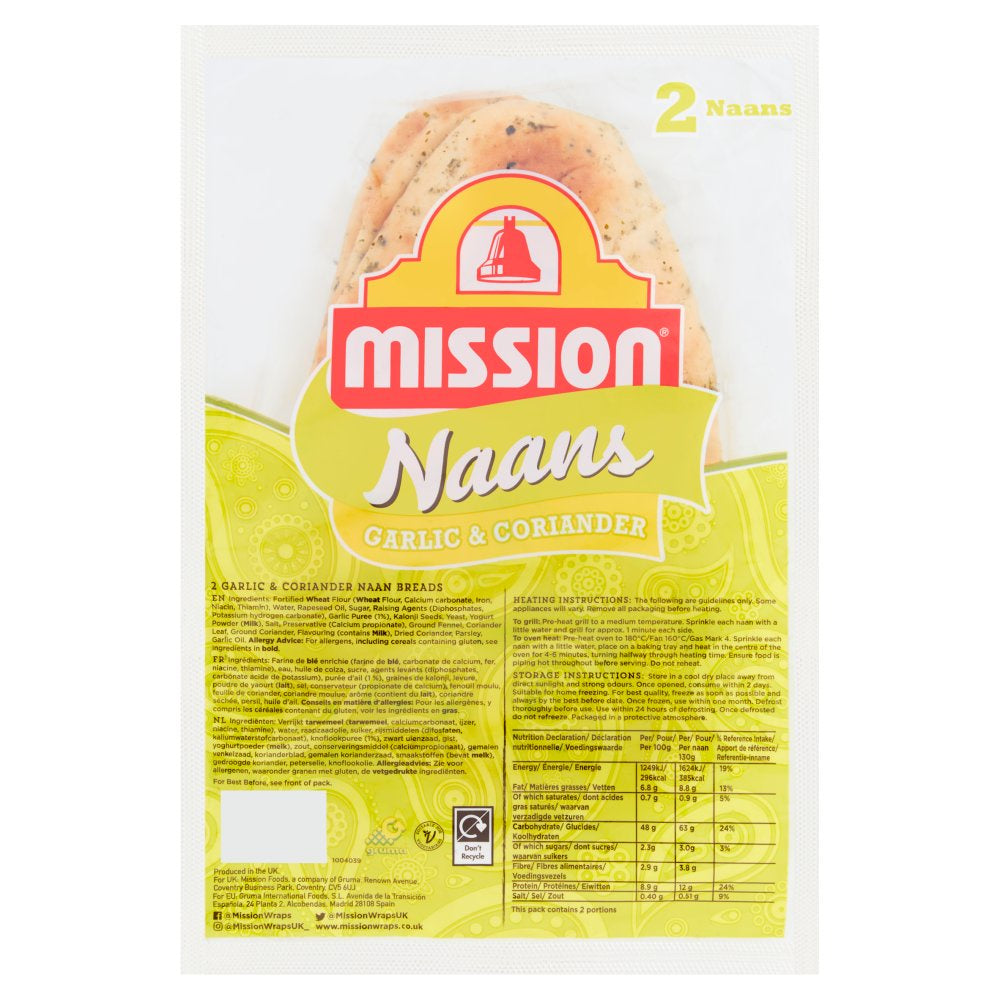 Mission Mini Garlic and Coriander Naans 4 Pk