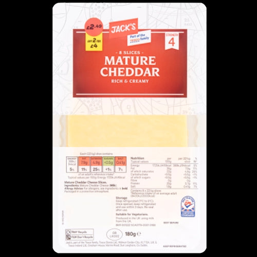 Jack's 8pk Mature Cheddar Slices 180g