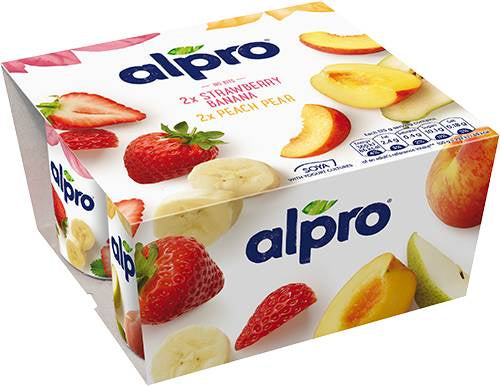 Alpro No Bit Strawberry Banana & Peach Pear Yoghurt Alternative 4 x 125g