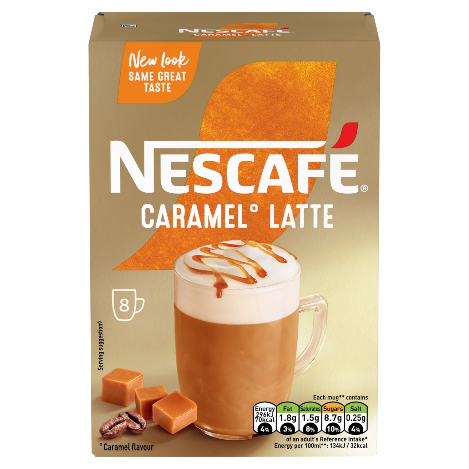 Nescafe 8 Cafe Menu Latte Caramel Sachets 136g