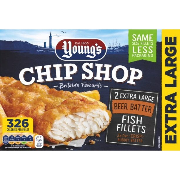 Youngs Chip Shop 2 Extra Large Fillets Salt & Vinegar Batter 300G