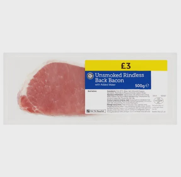 Euro Shopper Unsmoked Rindless Back Bacon 500g