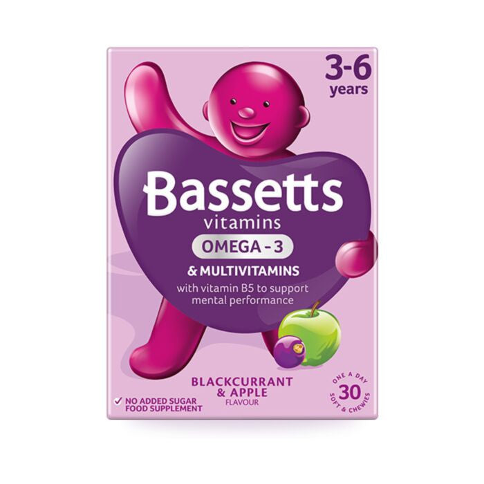 Bassetts Multivitamins Omega 3-6 Years Blackcurrant Apple 30pk