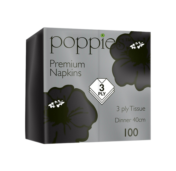 Poppies Black 3ply Serviettes