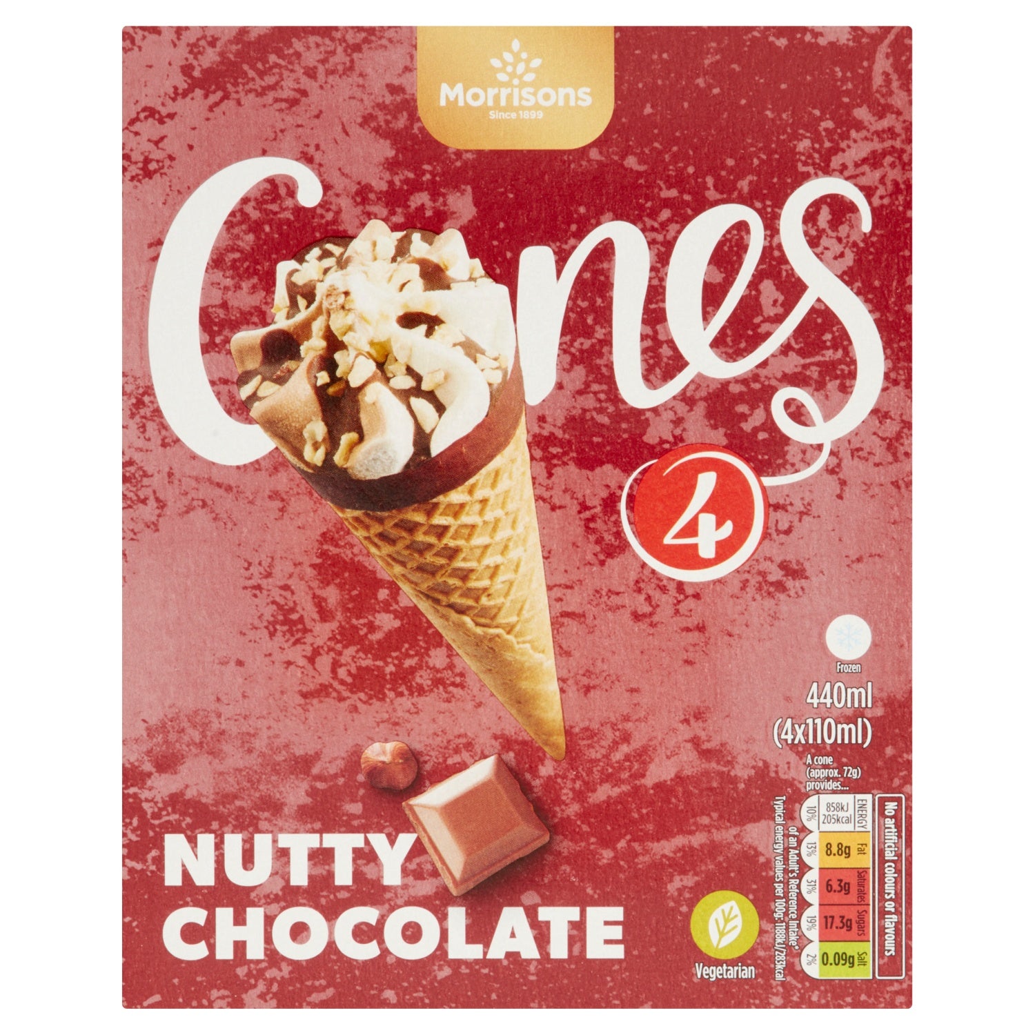 Morrisons Nutty Chocolate Ice Cream Cones 440g 4pk