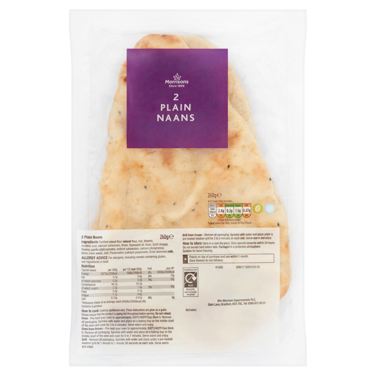 Morrisons 2 Naan Plain