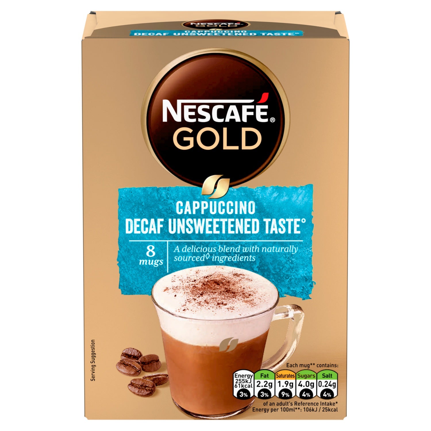 Nescafe Gold Cappuccino Decaf Unsweetened Taste 8 Mugs 120g