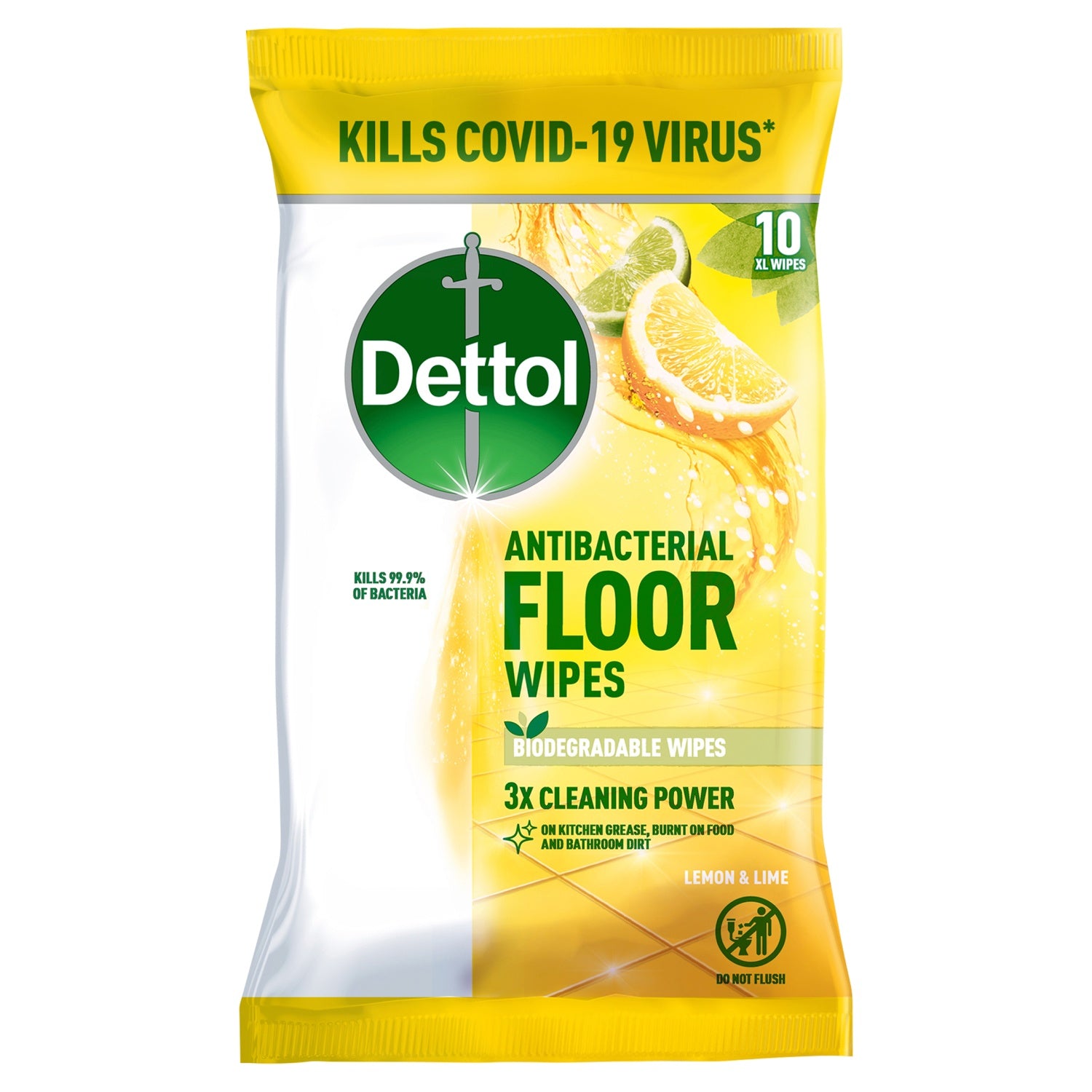 Dettol Floor Wipes Lemon & Lime 10 Extra Large Wipes