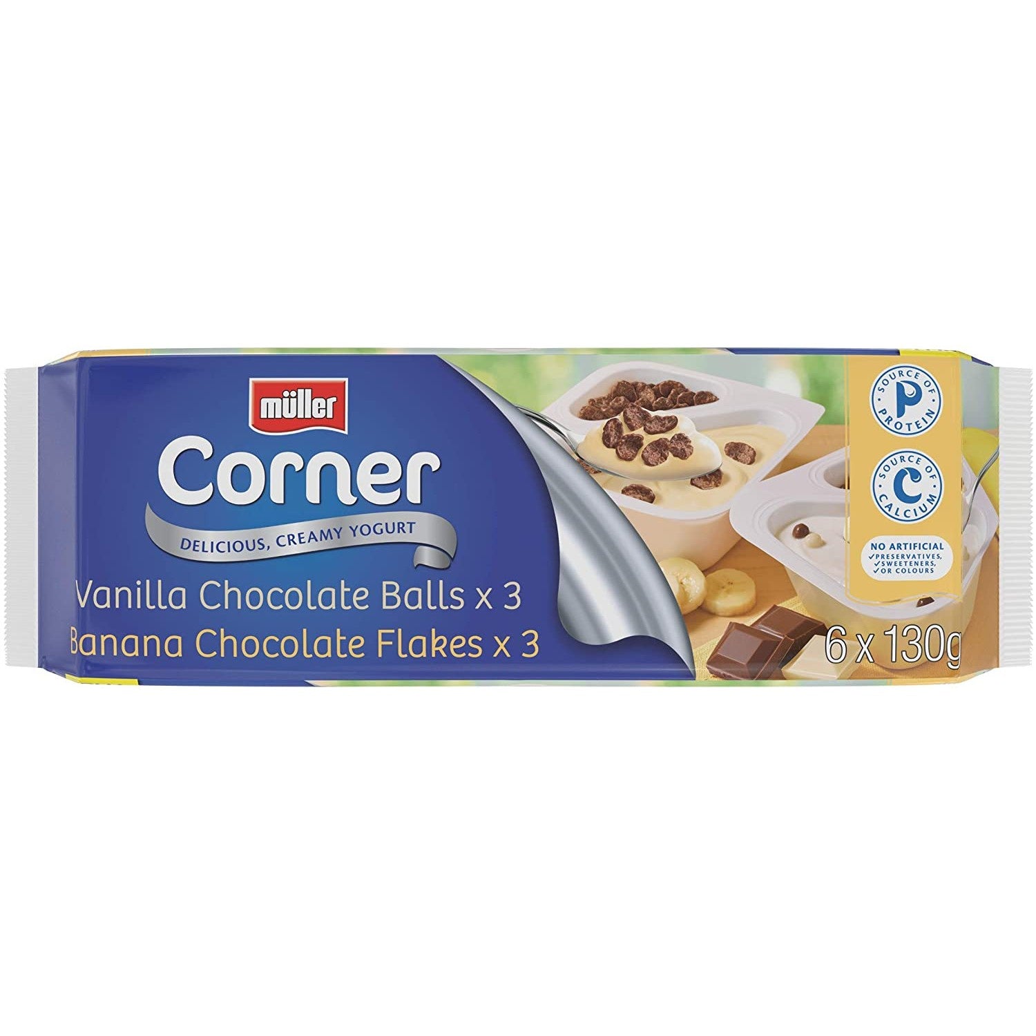 Muller Corner Vanilla Chocolate Balls & Banana Flakes Yogurt 6 x 124g