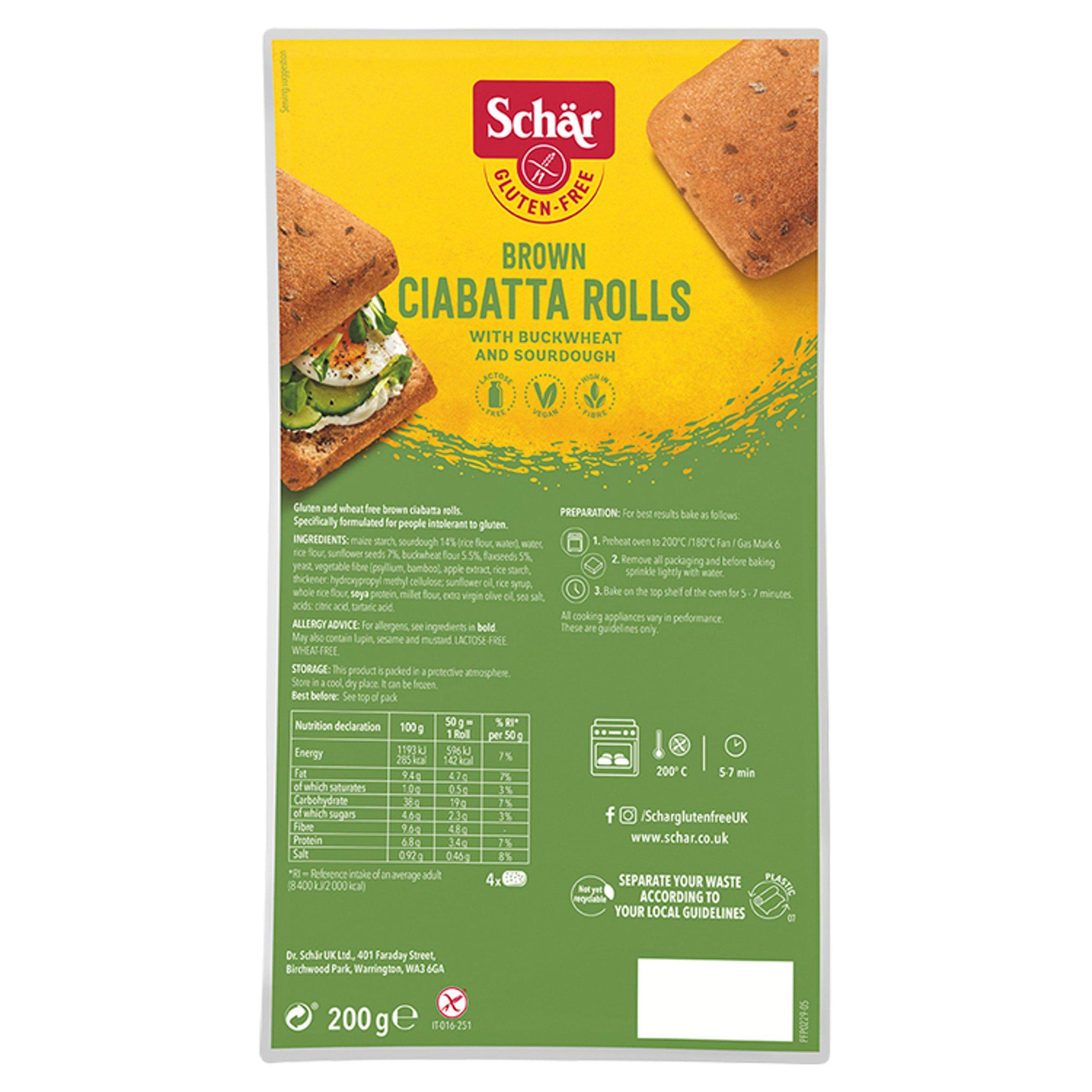 Schar Ciabatta Brown Rolls 200g