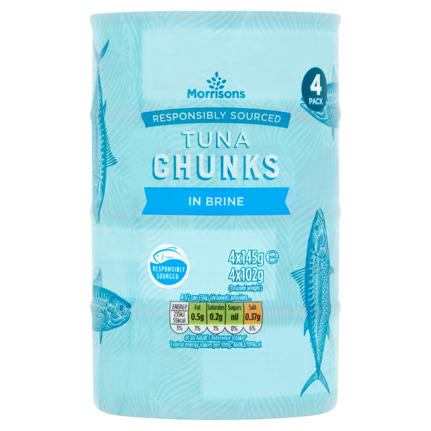 Morrisons Fad Free Tuna Chunks In Brine 4 x 145g